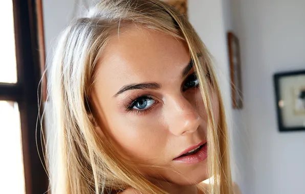 Girl, long hair, photo, blue eyes, model, lips, face, brunette