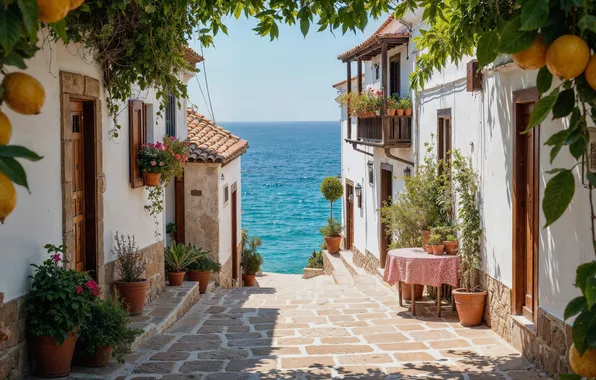 Sea, the sun, house, summer, house, sunshine, vacation, flowering