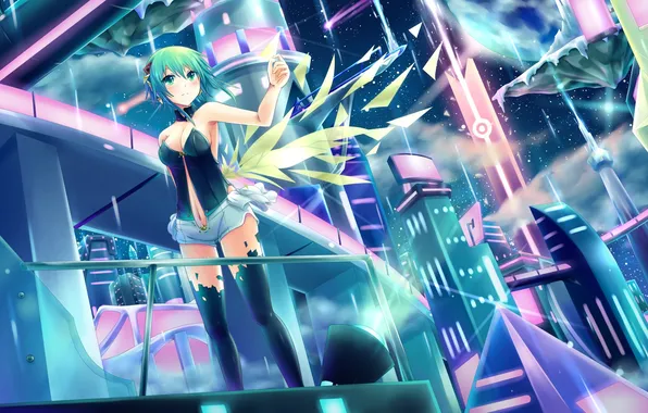 Picture look, girl, the city, vocaloid, gesture, Vocaloid, art, gumi