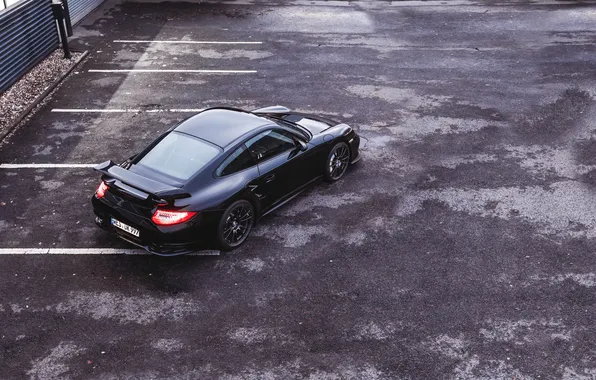 Picture Auto, Black, 911, Porsche, Machine, Asphalt, GT2, The view from the top