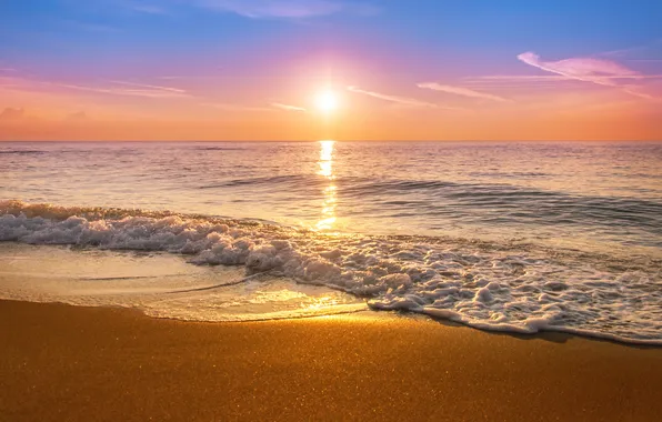 Sea, sunset, beach, sea, sunset, sand, wave