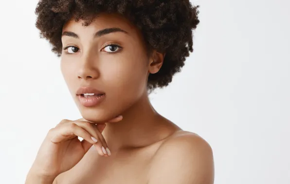 Sexy, white background, African, Beautiful, beautiful girl, brown eyes, charming, a beautiful face