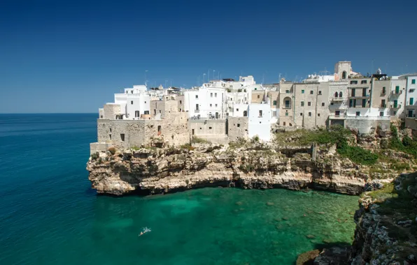 Sea, rock, home, Italy, Polignano a Mare