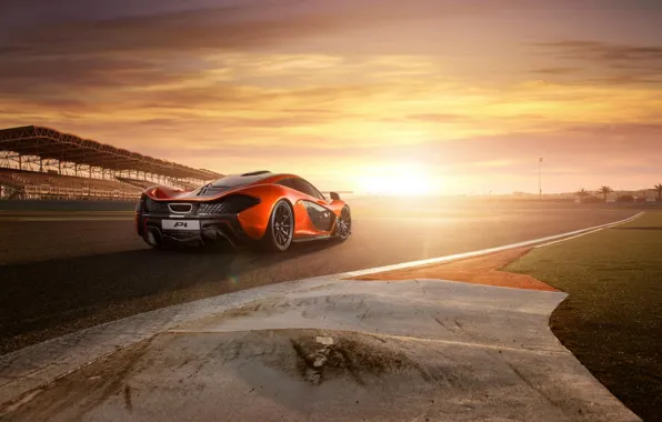 Sunset, supercar, track, McLaren, mclaren p1, bahrain