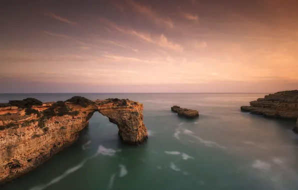 Sea, beach, sunset, arch, Portugal
