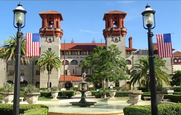 The building, FL, fountain, USA, building, Florida, fountain