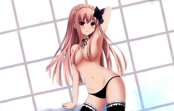 Girl, sexy, lingerie, pantsu, panties, thighhighs, pink hair, long hair