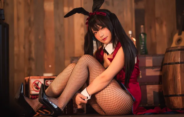 Girl, pose, smile, brunette, girl, Asian, ears, cosplay