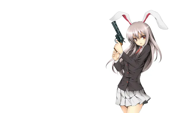Picture girl, gun, game, school uniform, pink hair, touhou, weapon, anime