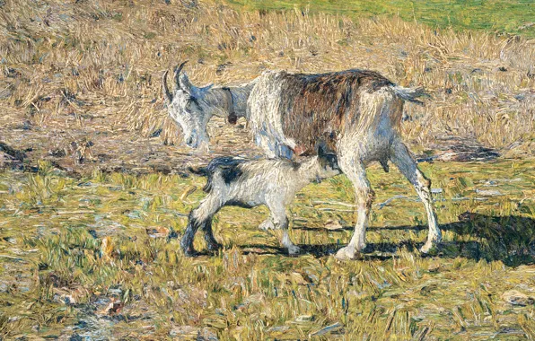 Picture animal, oil, picture, canvas, 1890, Giovanni Segantini, Giovanni Segantini, The goat and the kid