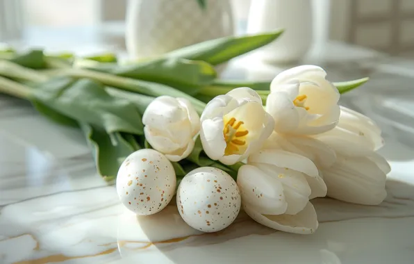 Light, flowers, table, holiday, eggs, bouquet, spring, Easter