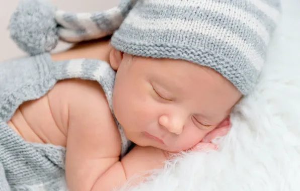 Sleep, boy, baby, fur, cap, baby