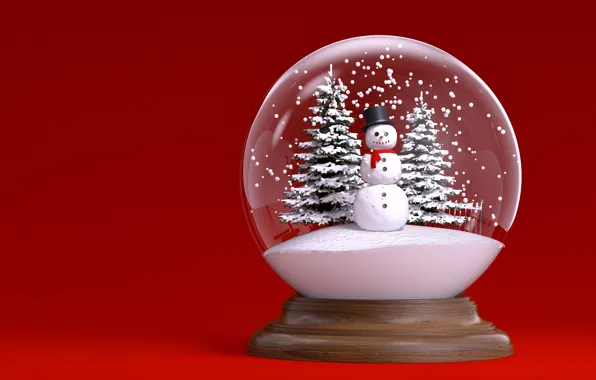 Snow, tree, ball, New Year, Christmas, snowman, winter, snow