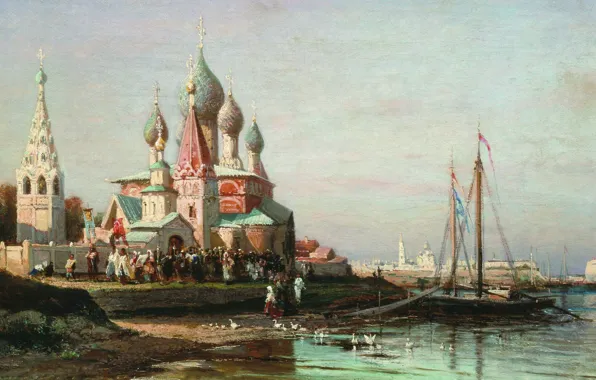 Picture oil, Canvas, 1863, Religious procession in Yaroslavl, Alexey BOGOLYUBOV, (1824-1896)