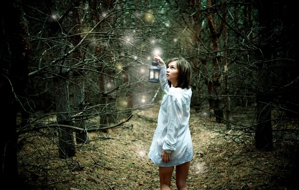 Picture FOREST, LOOK, WHITE, NEEDLES, BROWN hair, NIGHTIE, BLOUSE
