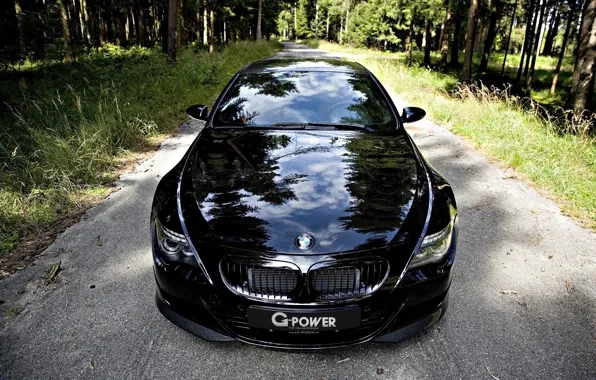 Road, forest, black, bmw, weed, g-power