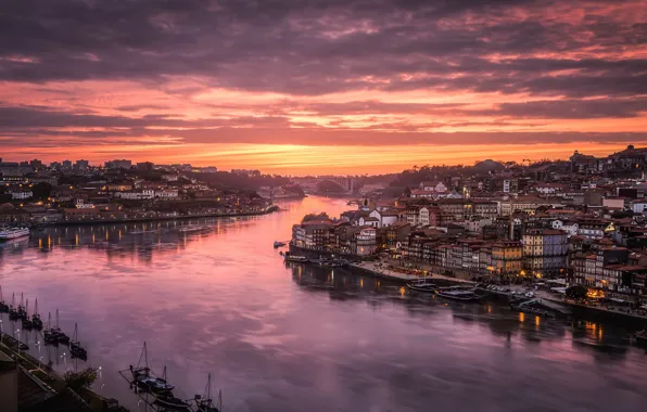 Picture the sky, light, the city, river, home, the evening, Portugal, Port