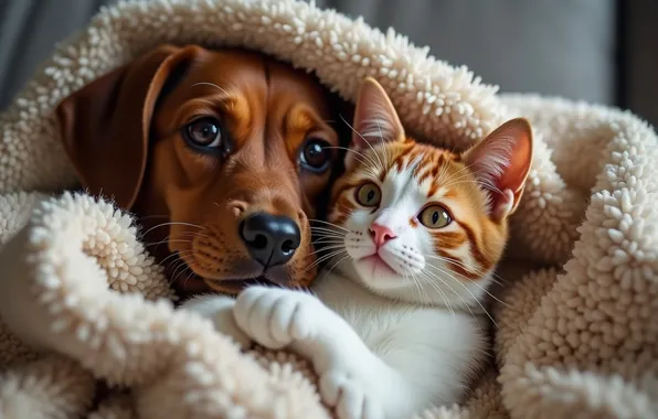 Cat, cat, look, pose, comfort, together, portrait, dog