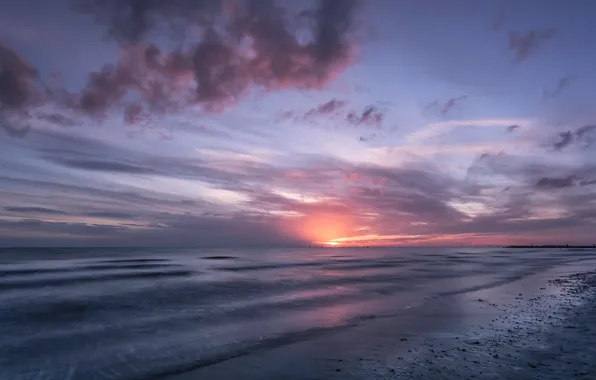 Sea, beach, the sun, sunset, dawn, shore