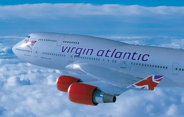 Picture clouds, height, Boeing, flight, virgin, atlantic, 400, B-747