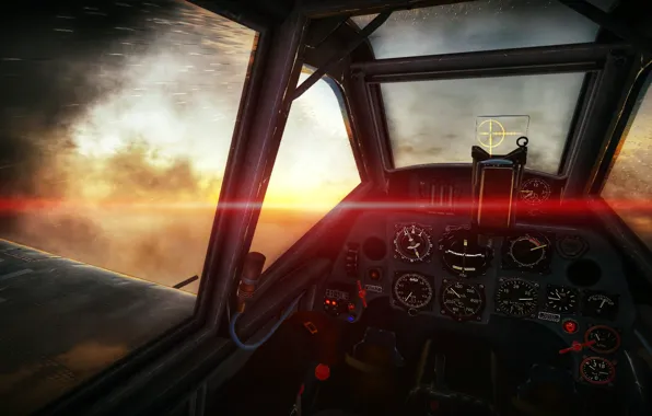 Sunset, Germany, Messerschmitt, G-2, War Thunder, cockpit, cockpit, 109