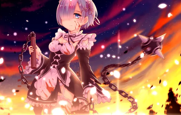 Girl, the demon, anime, the maid, art, horn, Rem, Re: Zero kara hajime chip isek …
