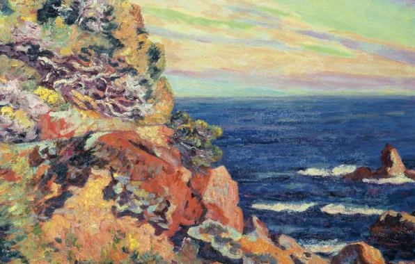 Sea, landscape, picture, Arman Hyomin, Armand Guillaumin, The rocks in Agay