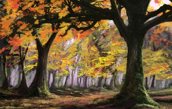 Picture autumn, forest, trees, art