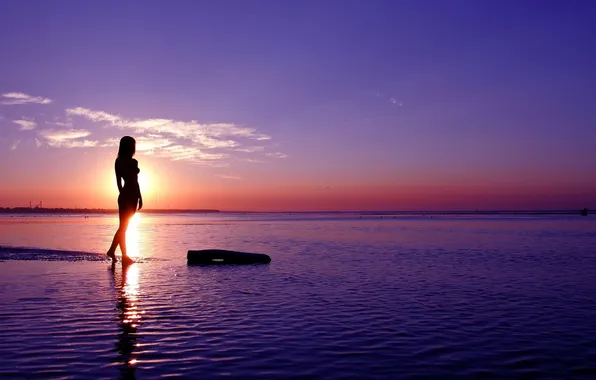 Sea, girl, sunset