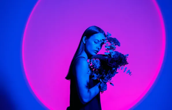 Flowers, Girl, Neon
