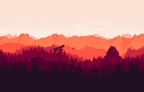 Minimalism, Mountains, Forest, Warrior, Hills, Asia, Background, Landscape