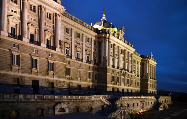 The sky, night, lights, Spain, Palace, Madrid