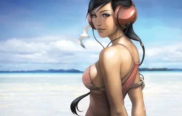 Sea, figure, headphones