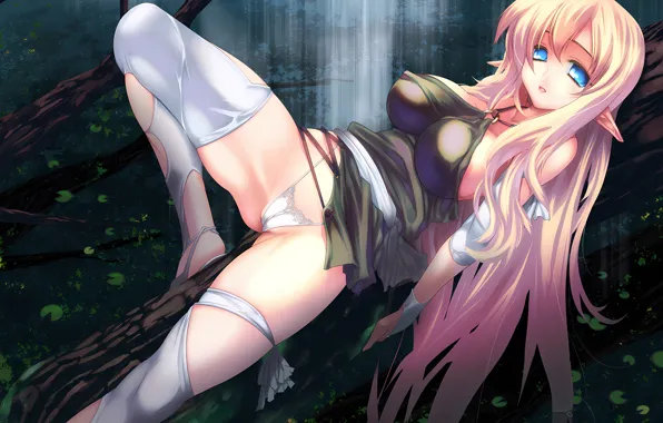 Girl, sexy, lingerie, pantsu, cleavage, panties, thighhighs, river