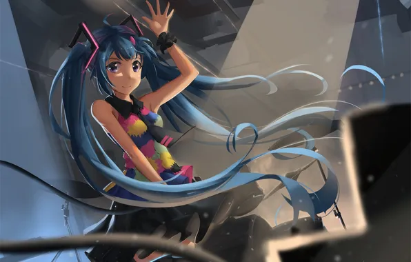 Picture girl, smile, anime, art, vocaloid, hatsune miku, gesture, newnand