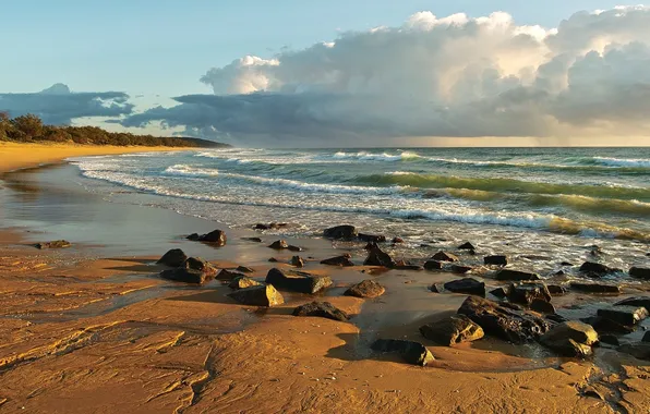 Picture wave, stones, the wind, shore, horizon, Australia