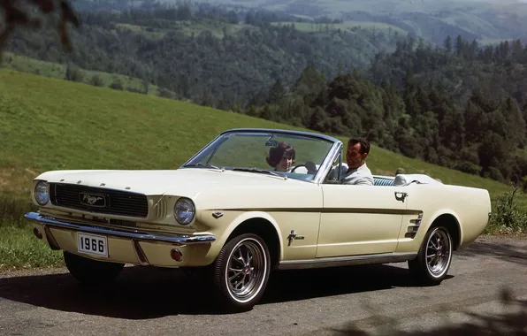 Picture white, background, hills, woman, Mustang, Ford, Ford, Mustang