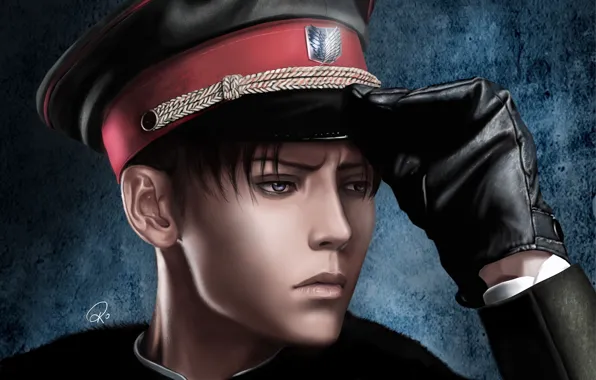 Figure, portrait, art, gloves, cap, Attack Of The Titans, Shingeki No Kyojin, Levi Ackerman