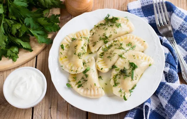 Picture food, dill, plate, parsley, dumplings