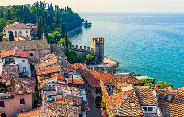 Lake, home, Italy, fortress, Garda, Scaligero Castle