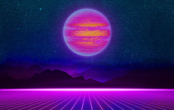 Picture Mountains, Music, Stars, Neon, Planet, Space, Background, Jupiter