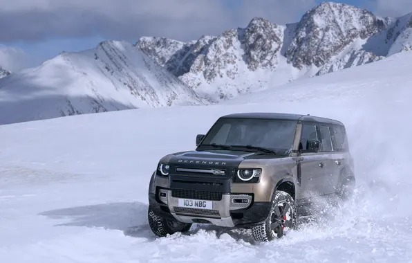Winter, mountains, Land Rover, Defender