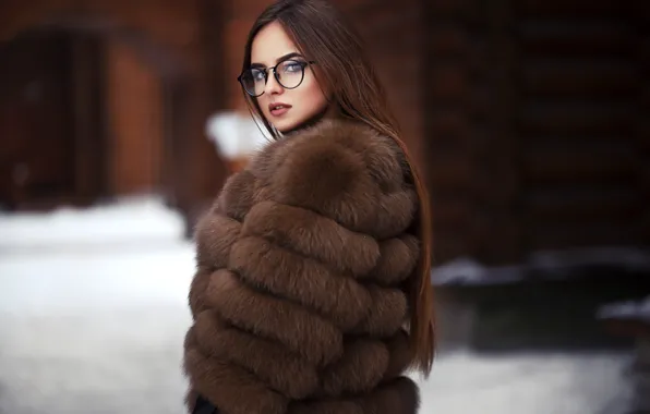 Winter, girl, glasses, Maxim Romanov, Sasha Okhotskiy