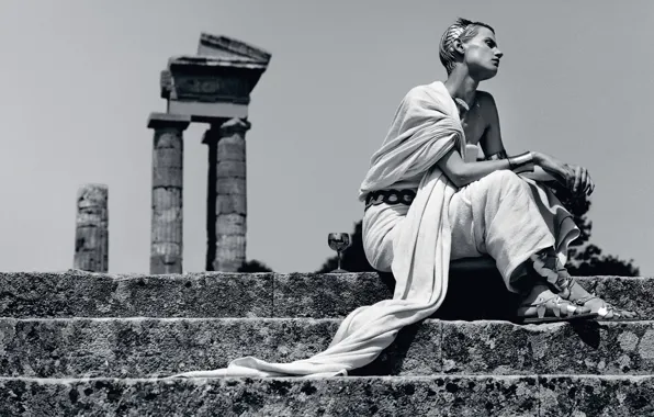 Picture photographer, the ruins, black and white, steps, Alasdair McLellan, Saskia de Brau, Saskia De Brauw