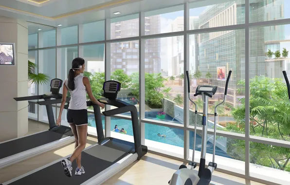 Picture girl, running, trainer, fitness
