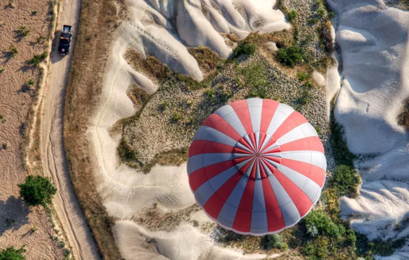 Picture road, machine, balloon, desert, view, height