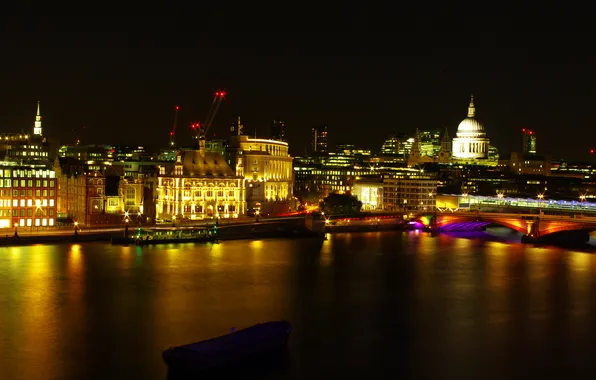 Night, bridge, lights, river, London, home, UK, promenade
