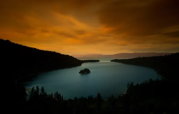 Picture sunset, lake, the evening, CA, twilight, Tahoe