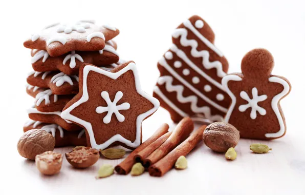 Picture New Year, cookies, walnut, Christmas, sweets, cinnamon, Christmas, stars