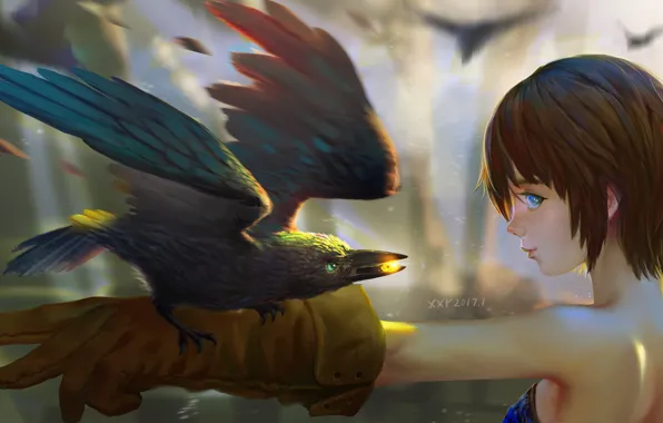 Ring, art, girl, Raven, friends, rong xiong